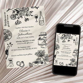 Hand Drawn Scribbles/Doodles Wedding Invitation Inbjudningar