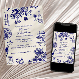 Hand Drawn Scribbles/Doodles Wedding Invitation Inbjudningar