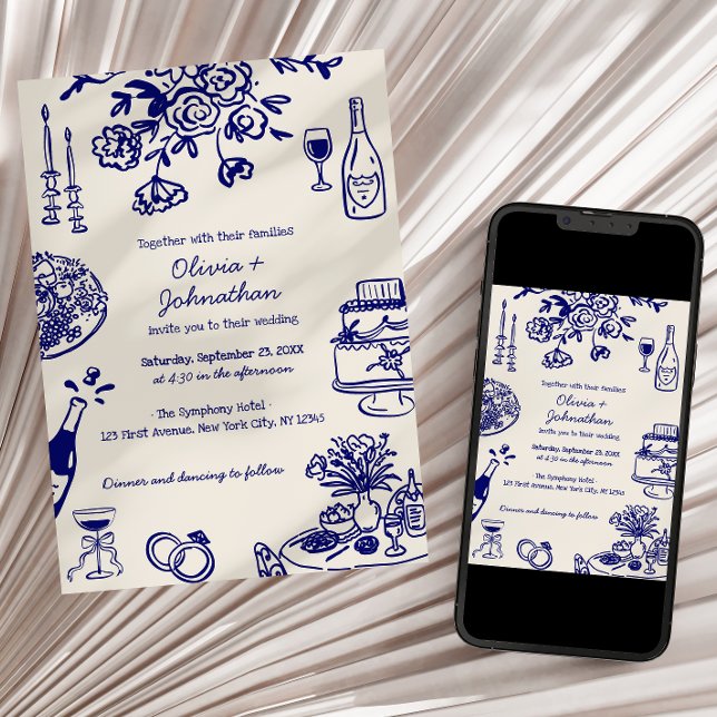 Hand Drawn Scribbles/Doodles Wedding Invitation Inbjudningar (Skapare uppladdad)