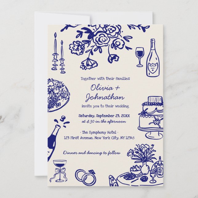 Hand Drawn Scribbles/Doodles Wedding Invitation Inbjudningar (Framsida)