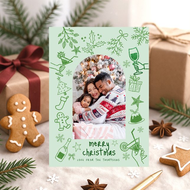 Hand Drawn Scribbly Glitter Green Merry Christmas  Inbjudningar (Skapare uppladdad)