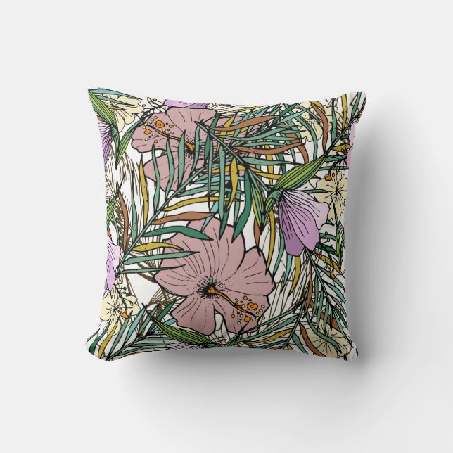 Hand Drawn Seamless Background With Palm Leaves An Kudde (Framsida)