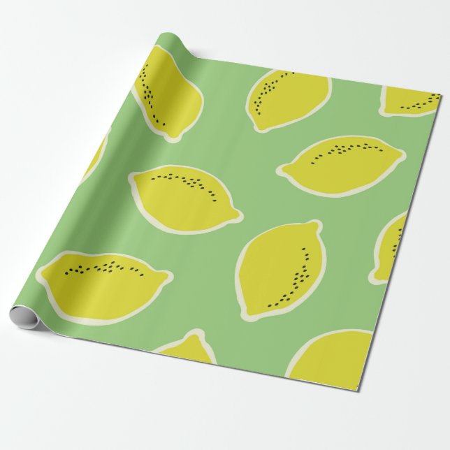 Hand drawn seamless pattern with lemons in yellow, presentpapper (Utrullad)