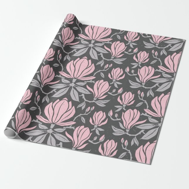 Hand-drawn seamless pattern with magnolia flowers. presentpapper (Utrullad)