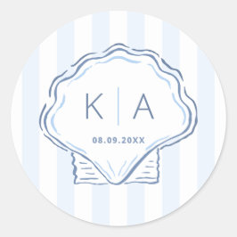 Hand-Drawn Shell Coastal Wedding Monogram Runt Klistermärke