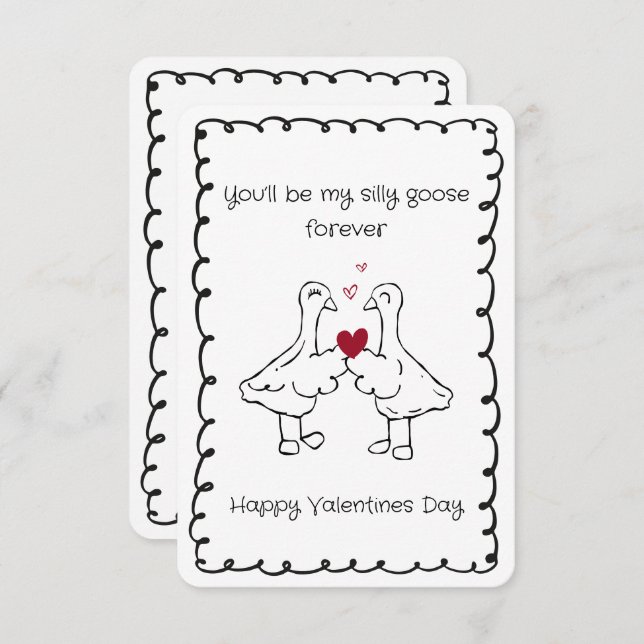 Hand Drawn Silly Goose Funny Saying Valentines Day Anteckningskort (Fram/baksida)