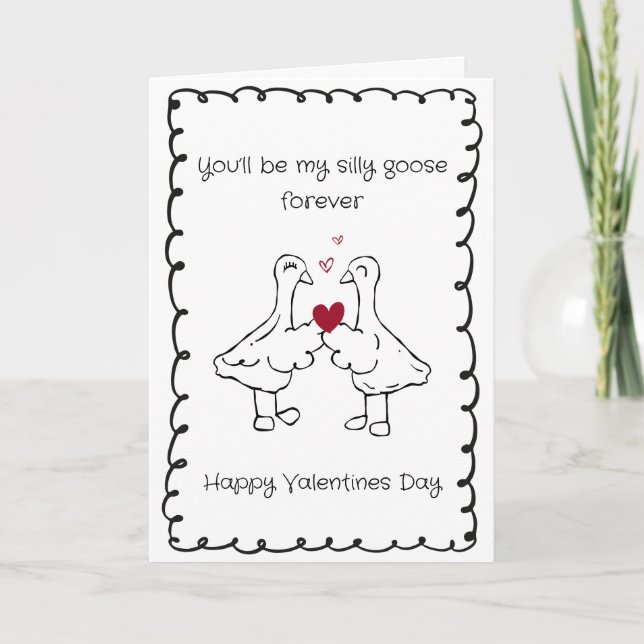 Hand Drawn Silly Goose Funny Saying Valentines Day Helgkort (Framsida)