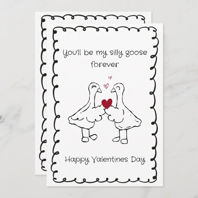 Hand Drawn Silly Goose Funny Saying Valentines Day Julkort (Fram/baksida)