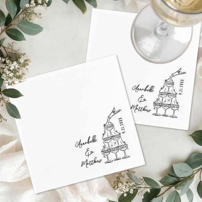 Hand Drawn Simple Cocktail Wedding Pappersservett (Hand Drawn Simple Cocktail Wedding Napkins)