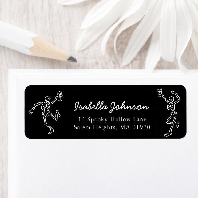 Hand Drawn Skeletons Halloween Return Address Returadress Etikett (Insitu)
