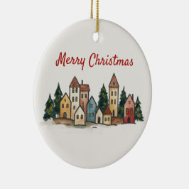 Hand-Drawn Snowy Village Art Julgransprydnad Keramik