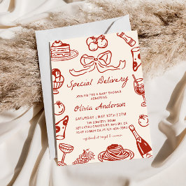 Hand Drawn Special Delivery Pizza Baby Shower Inbjudningar