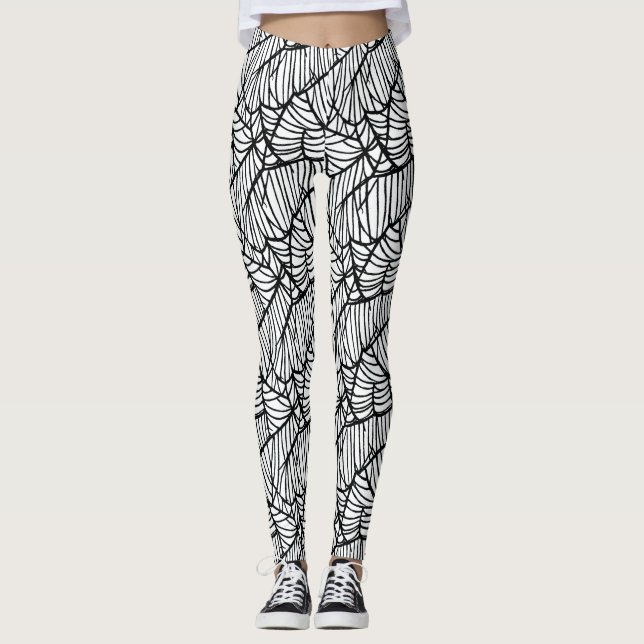 Hand Drawn Spider Web Halloween Pattern Leggings (Framsida)