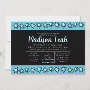 HAND-DRAWN STARS Jewish Baby Naming Call Inbjudningar