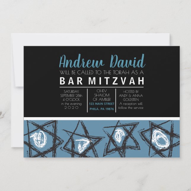 HAND DRAWN STARS Pub Bat mitzvah bjudan Inbjudningar (Framsida)