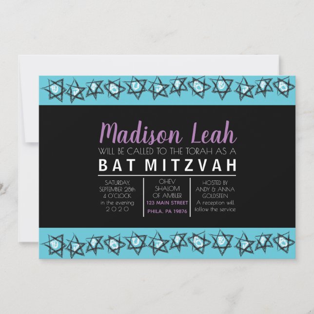 HAND DRAWN STARS Pub Bat mitzvah bjudan Inbjudningar (Framsida)