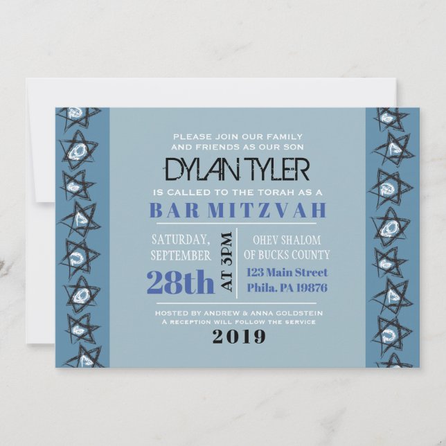 HAND DRAWN STARS Pub Bat mitzvah bjudan Inbjudningar (Framsida)
