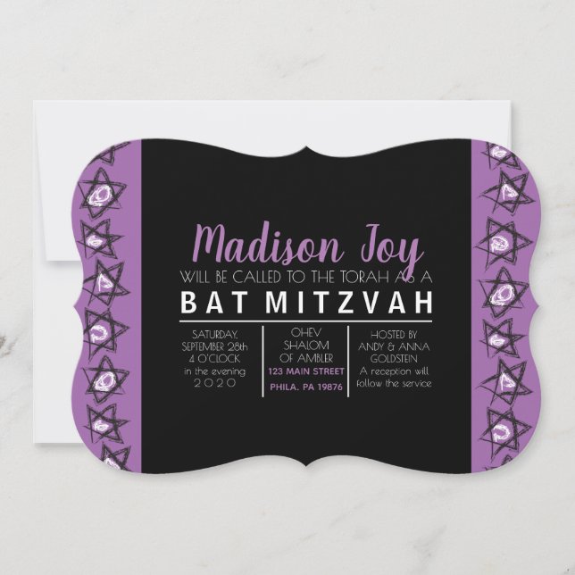HAND DRAWN STARS Pub Bat mitzvah bjudan Inbjudningar (Framsida)