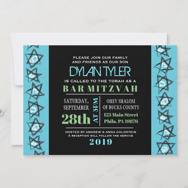 HAND DRAWN STARS Pub Bat mitzvah bjudan Inbjudningar (Framsida)