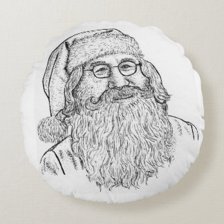 Hand-Drawn Stippled Santa Claus Round Throw Pillow Rund Kudde