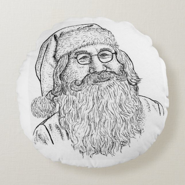 Hand-Drawn Stippled Santa Claus Round Throw Pillow Rund Kudde (Framsidan)