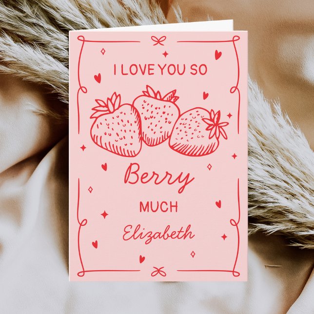 Hand Drawn Strawberries I Love You Valentines Day Helgkort (Skapare uppladdad)