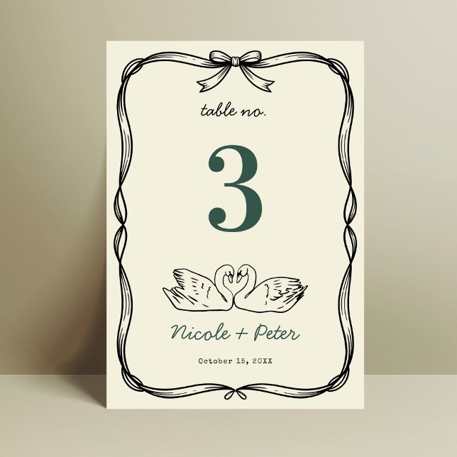 Hand Drawn Swan Handwriting Wedding Table Number Bordsnummer (Skapare uppladdad)