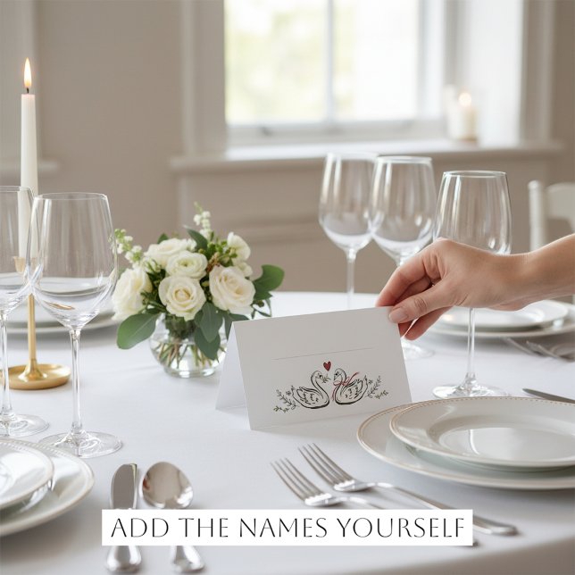 Hand-Drawn Swans Heart Rustic Marriage Place Cards Placeringskort (Skapare uppladdad)