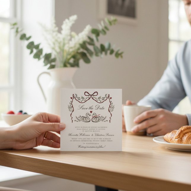 Hand Drawn Swans Paired for Life Save the Date Spara Datumet (Skapare uppladdad)