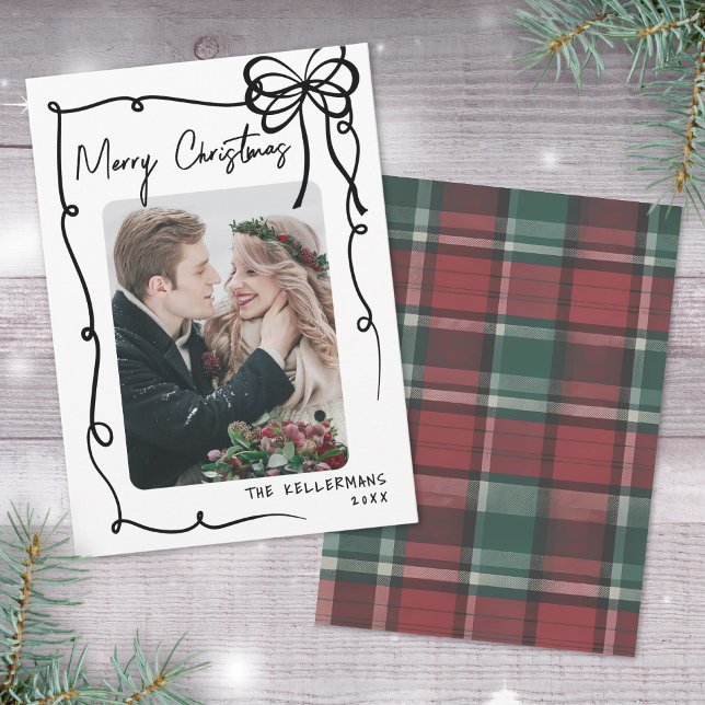 Hand Drawn Tartan Whimsical Merry Christmas Julkort (Hand Drawn Tartan Whimsical Merry Christmas Holiday Card)