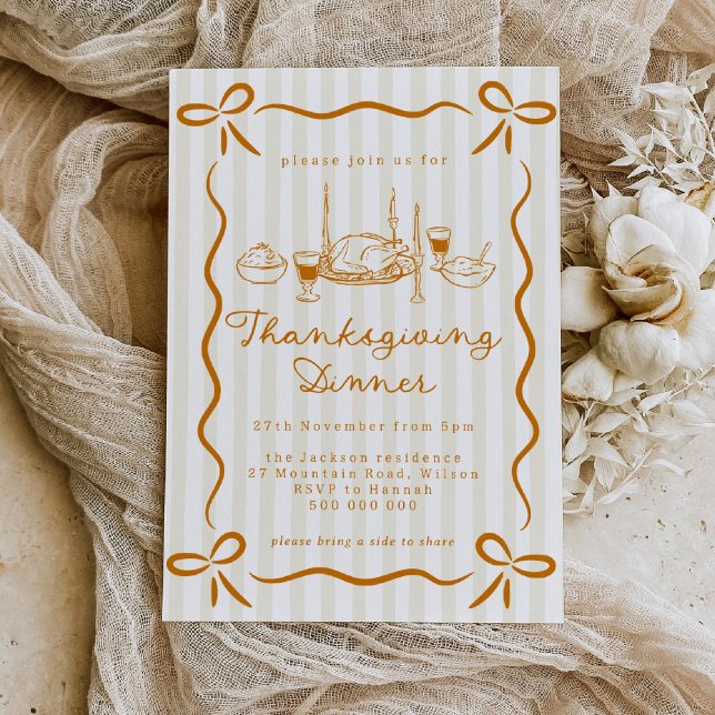 Hand Drawn Thanksgiving Dinner Invitation Inbjudningar (Skapare uppladdad)