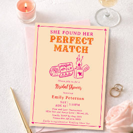 Hand Drawn The Perfect Match Pink Bridal Shower Inbjudningar