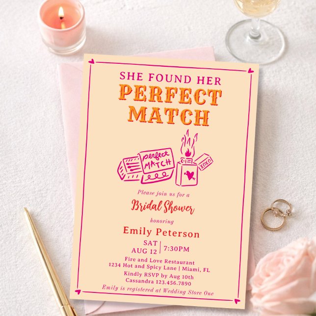 Hand Drawn The Perfect Match Pink Bridal Shower Inbjudningar (Skapare uppladdad)