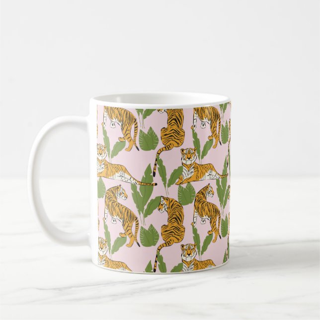 Hand drawn tiger seamless pattern, big cats in dif kaffemugg (Vänster)