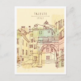 Hand drawn Trieste Italy Landmark Vykort