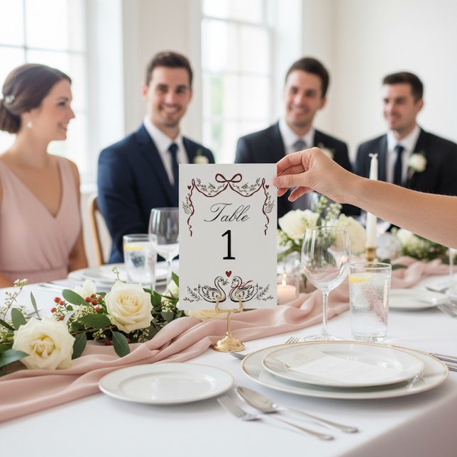 Hand Drawn unique Swans Wedding Table Card Bordsnummer (Skapare uppladdad)