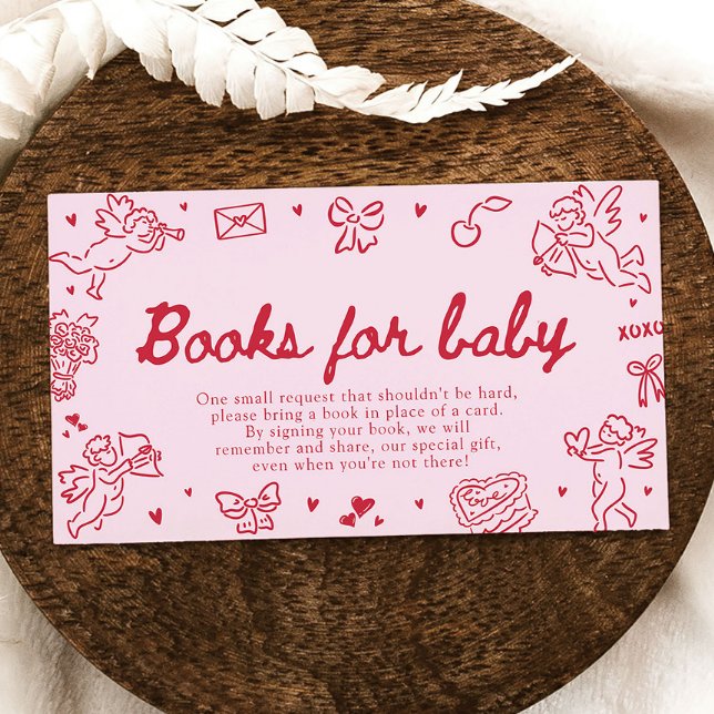 Hand Drawn Valentine Baby Shower Books For Baby Tilläggskort (Skapare uppladdad)