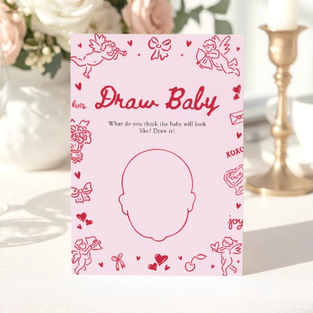 Hand Drawn Valentine Baby Shower Draw Baby Game Inbjudningar (Hand Drawn Valentine Baby Shower Draw Baby Game )