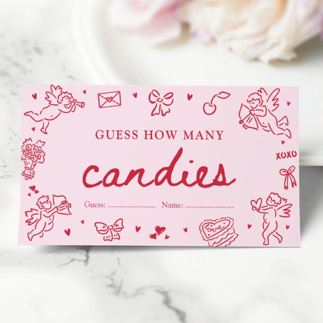 Hand Drawn Valentine Guess How Many Candies Game Tilläggskort (Hand Drawn Valentine Guess How Many Candies Game)