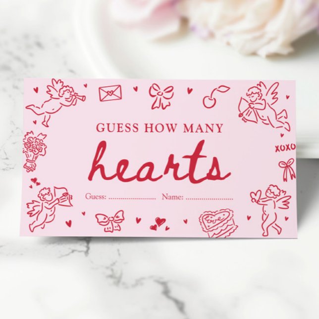 Hand Drawn Valentine Guess How Many Hearts Game Tilläggskort (Hand Drawn Valentine Guess How Many Hearts Game)