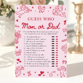Hand Drawn Valentine Guess Who Mom or Dad Game Inbjudningar