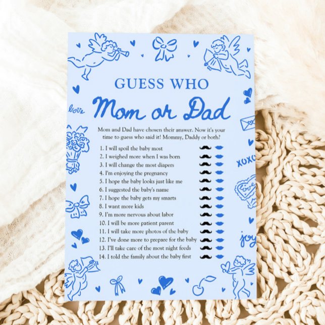 Hand Drawn Valentine Guess Who Mom or Dad Game Inbjudningar (Hand Drawn Baby Shower Guess The Sweet Mess Game)