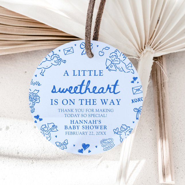 Hand Drawn Valentine Little Sweetheart Baby Shower Gåvor Etiketter (Hand Drawn Valentine Little Sweetheart Baby Shower Favor Tags)