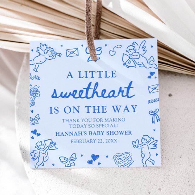 Hand Drawn Valentine Little Sweetheart Baby Shower Gåvor Etiketter (Hand Drawn Valentine Little Sweetheart Baby Shower Favor Tags)