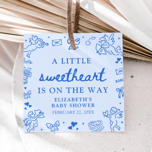 Hand Drawn Valentine Little Sweetheart Baby Shower Gåvor Etiketter (Hand Drawn Valentine Little Sweetheart Baby Shower Favor Tags)