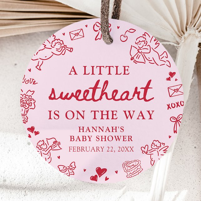Hand Drawn Valentine Little Sweetheart Baby Shower Gåvor Etiketter (Hand Drawn Valentine Little Sweetheart Baby Shower Favor Tags)