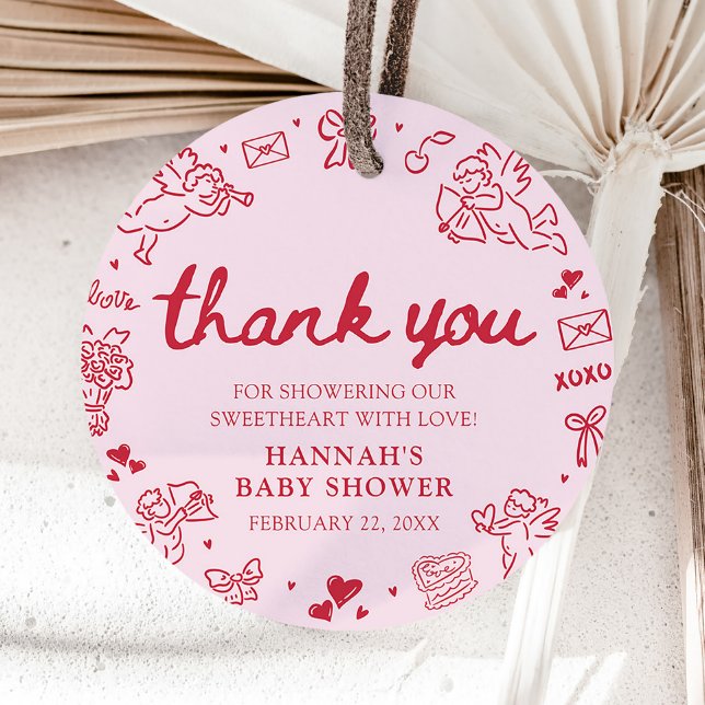 Hand Drawn Valentine Little Sweetheart Baby Shower Gåvor Etiketter (Hand Drawn Valentine Little Sweetheart Baby Shower)