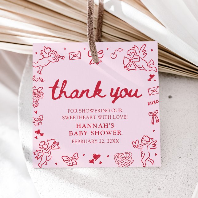 Hand Drawn Valentine Little Sweetheart Baby Shower Gåvor Etiketter (Hand Drawn Valentine Little Sweetheart Baby Shower Favor Tags)