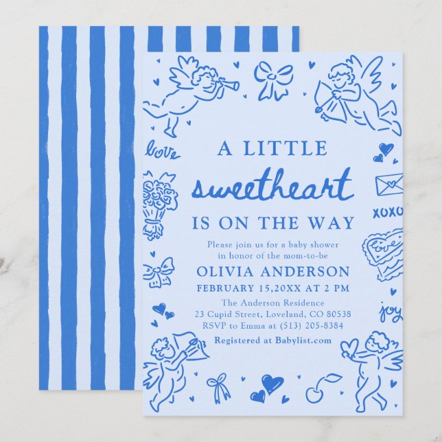 Hand Drawn Valentine Little Sweetheart Baby Shower Inbjudningar (Fram/baksida)