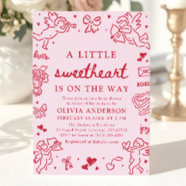 Hand Drawn Valentine Little Sweetheart Baby Shower Inbjudningar